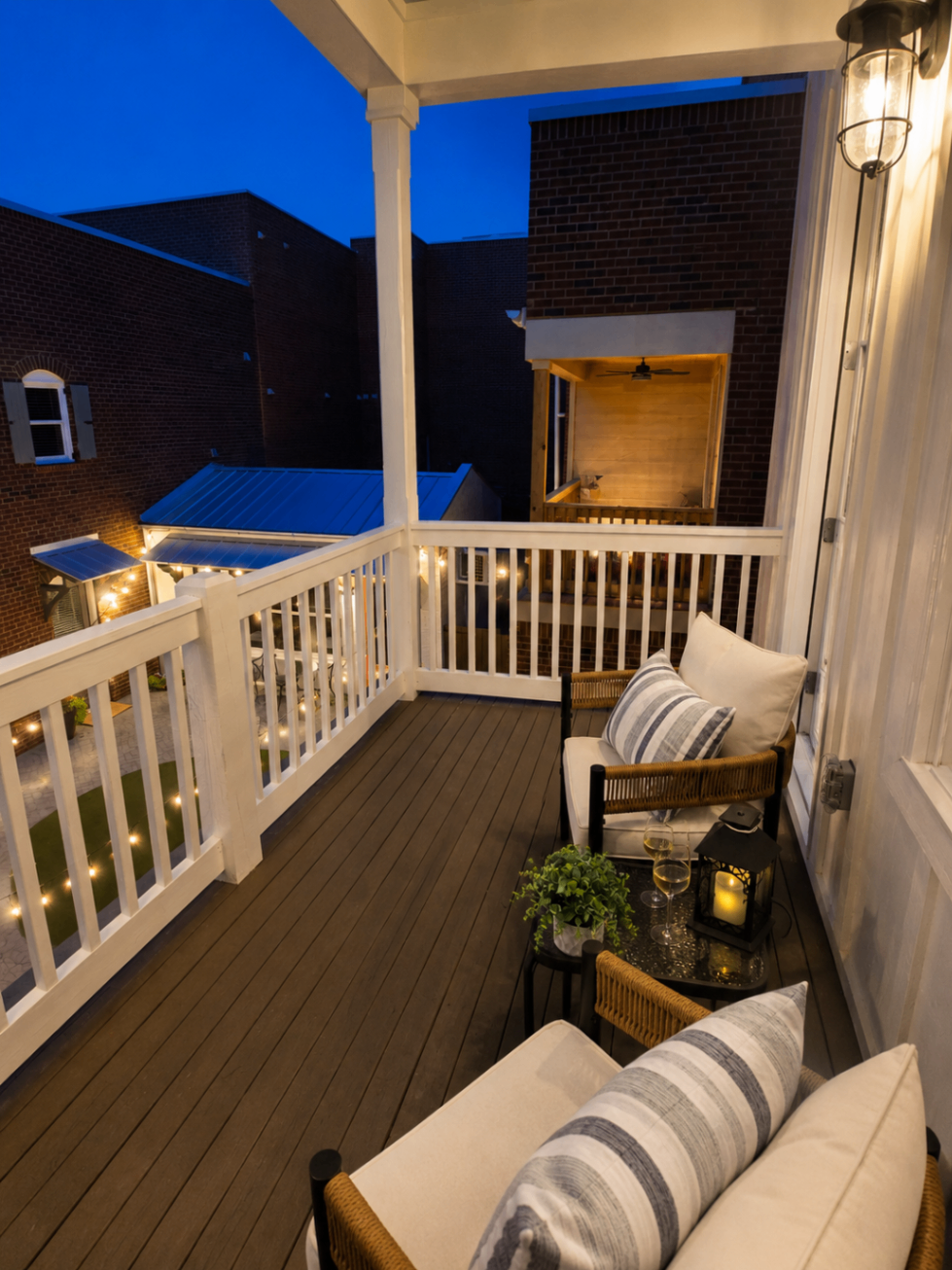 Private balcony at twilight